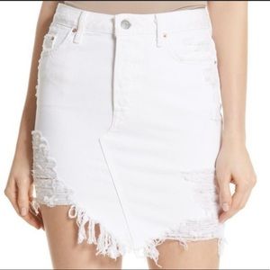 GRLFRND white denim distressed mini skirt NWT